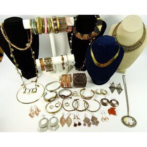 Mixed Metal Jewelry Lot 45pc Bundle Brass Copper Boho Chic Statement